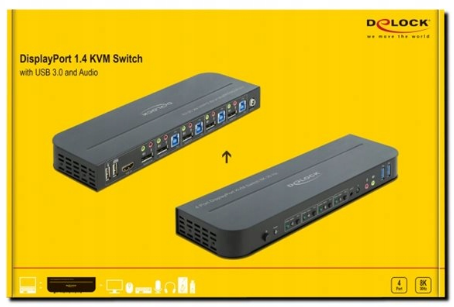 Delock 11484 DisplayPort 1.4 KVM Switch 8K 30 Hz with USB 5 Gbps and Audio